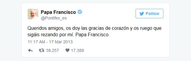 Primer tweet del Papa Francisco