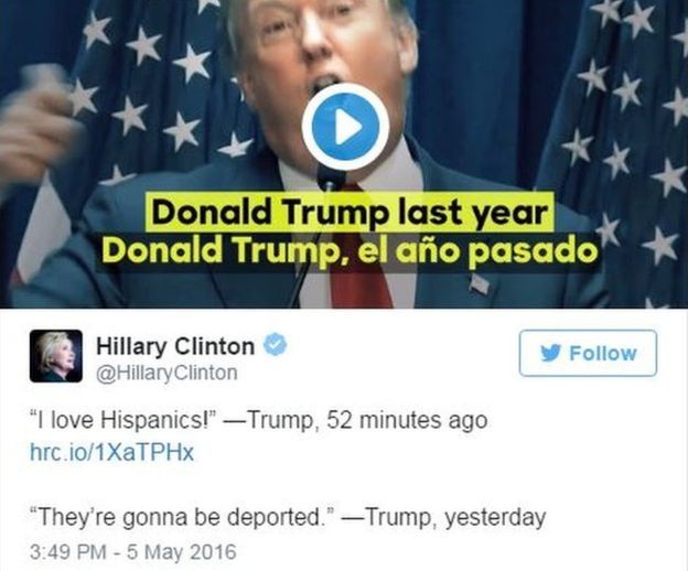 La respuesta de Hillary Clinton al tuit de Trump comiendo un bol de tacos