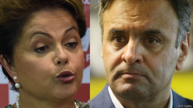 Fotocomposición de candidatos presidenciales brasileños Dilma Rousseff y Aécio Neves.