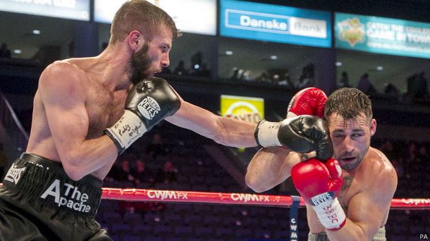 Anthony Cacace (left) in action against Santiago Bustos at the Odyssey Arena, Belfast.