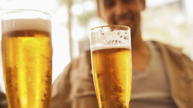 A man drinking beer