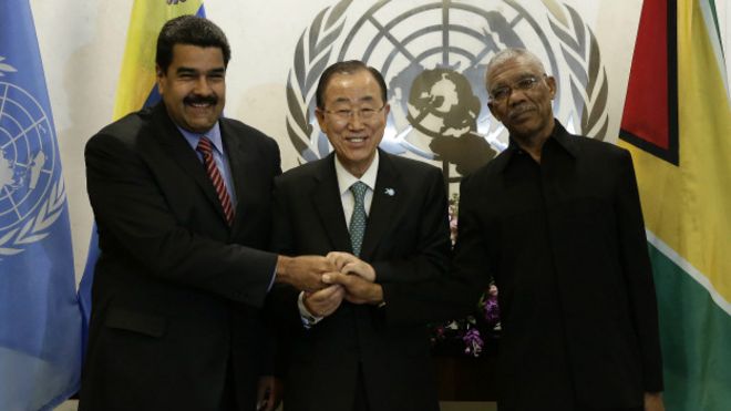 Nicolás Maduro, Ban Ki Moon y David Granger