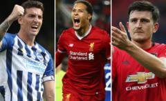 Brighton's Lewis Dunk, Liverpool's Virgil van Dijk and Harry Maguire of Manchester United