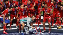 Bayern Munich players with the Champions League trophy