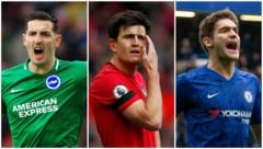 (Left to right) Lewis Dunk, Harry Maguire and Marcos Alonso