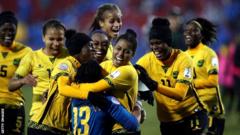 Jamaica women's football team celebrate