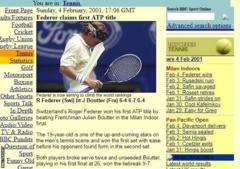 BBC report of Federer's first ATP title in 2001