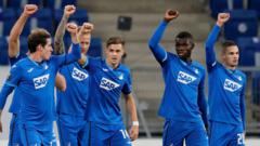 Hoffenheim players raise their fists during their 5-0 win over Slovan Liberec in the Europa League on Thursday
