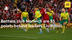 Basement club Norwich are 55 points behind leaders Liverpool, the first time such a gap has existed as early as February in the Premier League.