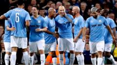 City celebrated taking the lead early on when Martin Petrov (centre) found the net