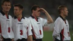 Graeme Le Saux and David Batty line up for England