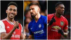 (left to right) Pierre Emerick-Aubameyang, Olivier Giroud and Anthony Martial