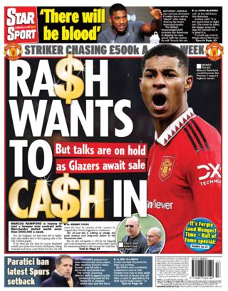 Daily Star back page: 'Rash wants to cash in'