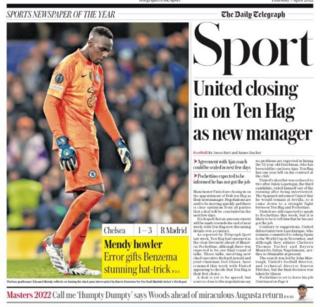 The Telegraph leads with an image from Chelsea's Champions League defeat to Real Madrid