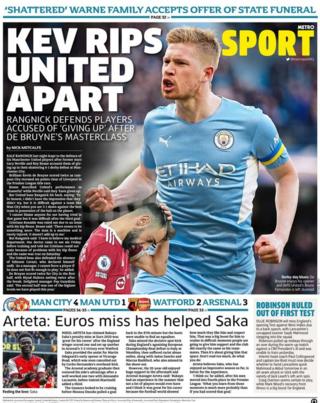 The back page of Monday's Metro