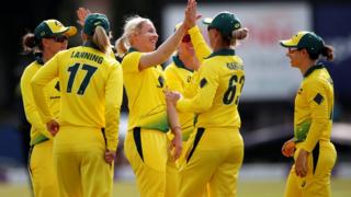 Delissa Kimmince celebrates taking a wicket for Australia