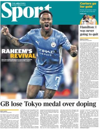 Raheem Sterling features on the back of Saturday's Times