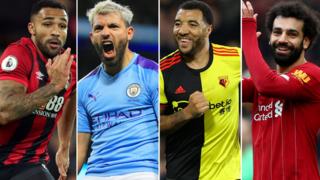 A split picture of Callum Wilson, Sergio Aguero, Troy Deeney and Mohamed Salah