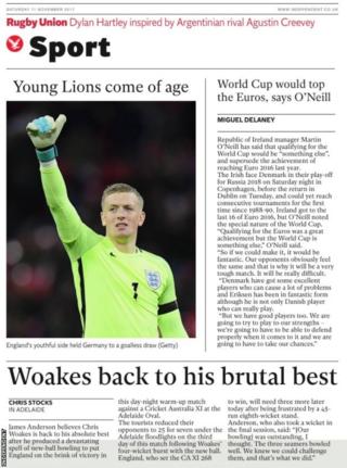 The Independent lead with England's goalless draw against Germany at Wembley