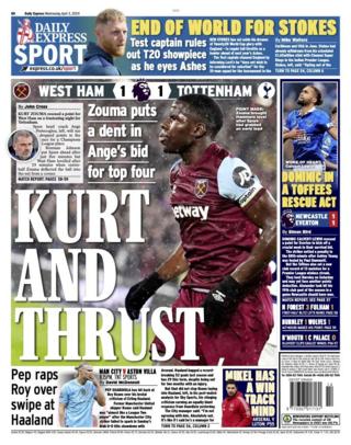 Back page of Express, April 3, 2024