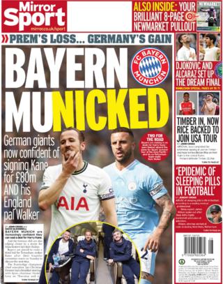 Back page of the Daily Mirror on 15 July 2023
