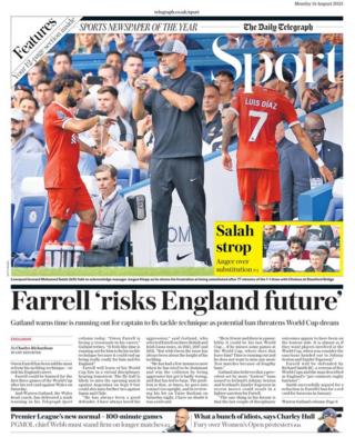 Daily Telegraph sports section 14 August 2023