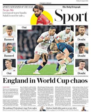 Daily Telegraph sports section 25 August 2023