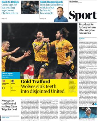 Main sports page of the Guardian on 4 January 2022