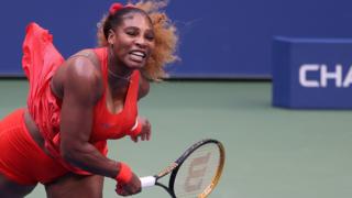 Serena Williams after serving