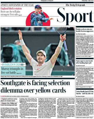 The front page of the Daily Telegraph sports section