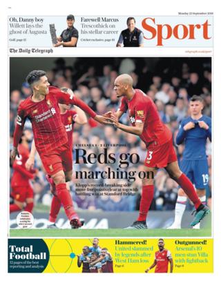 The front page of the Daily Telegraph sport section