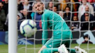 Manchester United goalkeeper David de Gea reacts after Chelsea's equaliser at Old Trafford