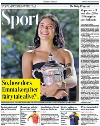 The front page of the Daily Telegraph sports section