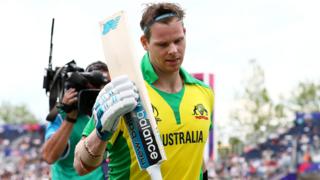 Steve Smith walks off after scoring a hundred against England