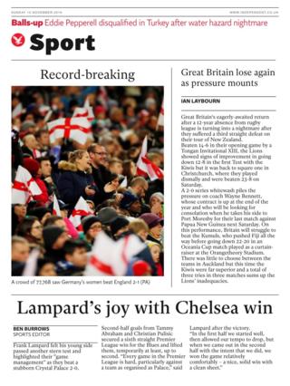 The back page of the Independent