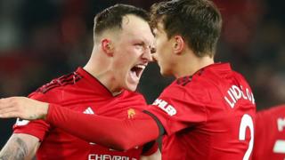 Phil Jones and Victor Lindelof celebrate Manchester United's equaliser against Burnley