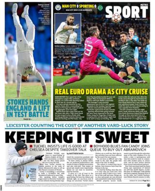 The back page of Thursday's Metro