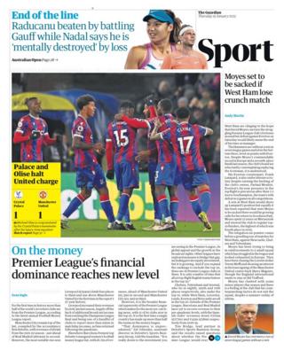The Guardian's main sports page on Thursday