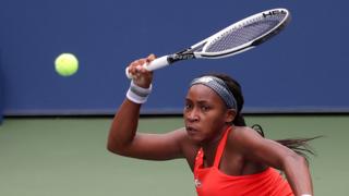 Coco Gauff prepares to hit the ball