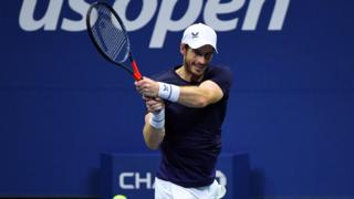 Andy Murray hits a return during his US Open second round defeat by Felix Auger-Aliassime