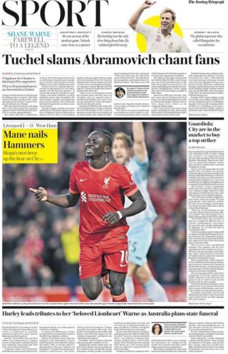 Sport pages of The Sunday Telegraph