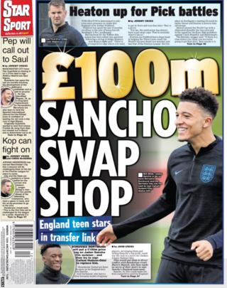 The Star leads on a £100m valuation of Jadon Sancho