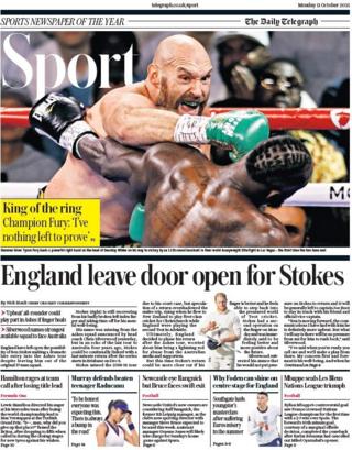La portada de la sección de deportes del Daily Telegraph