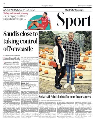 Thursday's Telegraph back page