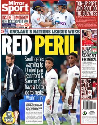 Back page of the Daily Mirror on 13 June 2022