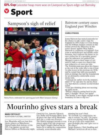 The Independent features England women's 6-0 win over Russia