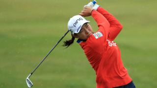 Hinako Shibuno after hitting a shot