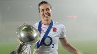 England's Emily Scarratt with the Six Nations trophy