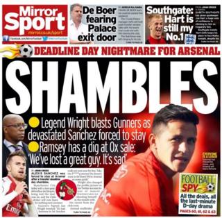 The Mirror's back page focuses on frustration at Arsenal
