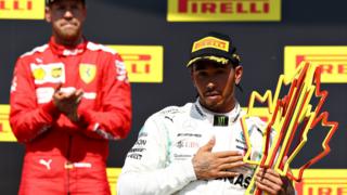Sebastian Vettel and Lewis Hamilton on the podium after the Canadian Grand Prix